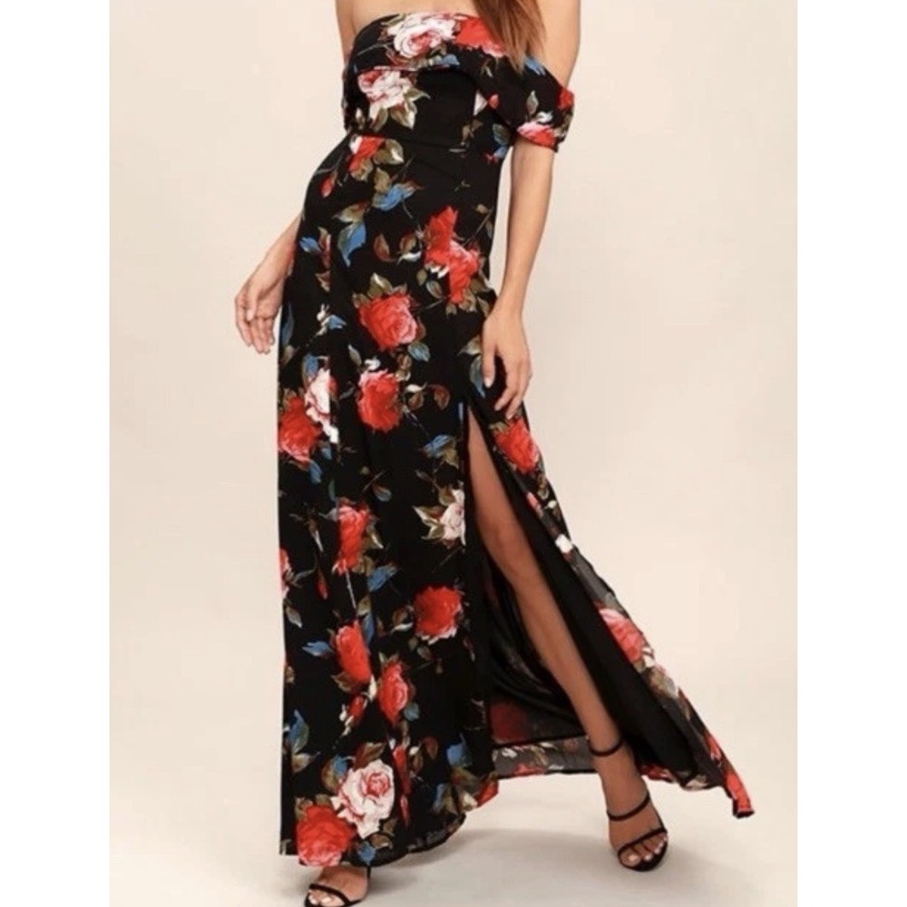 Lulus Adelaide Lavender Floral Print Off-the-Shoulder Maxi Dress Medium New